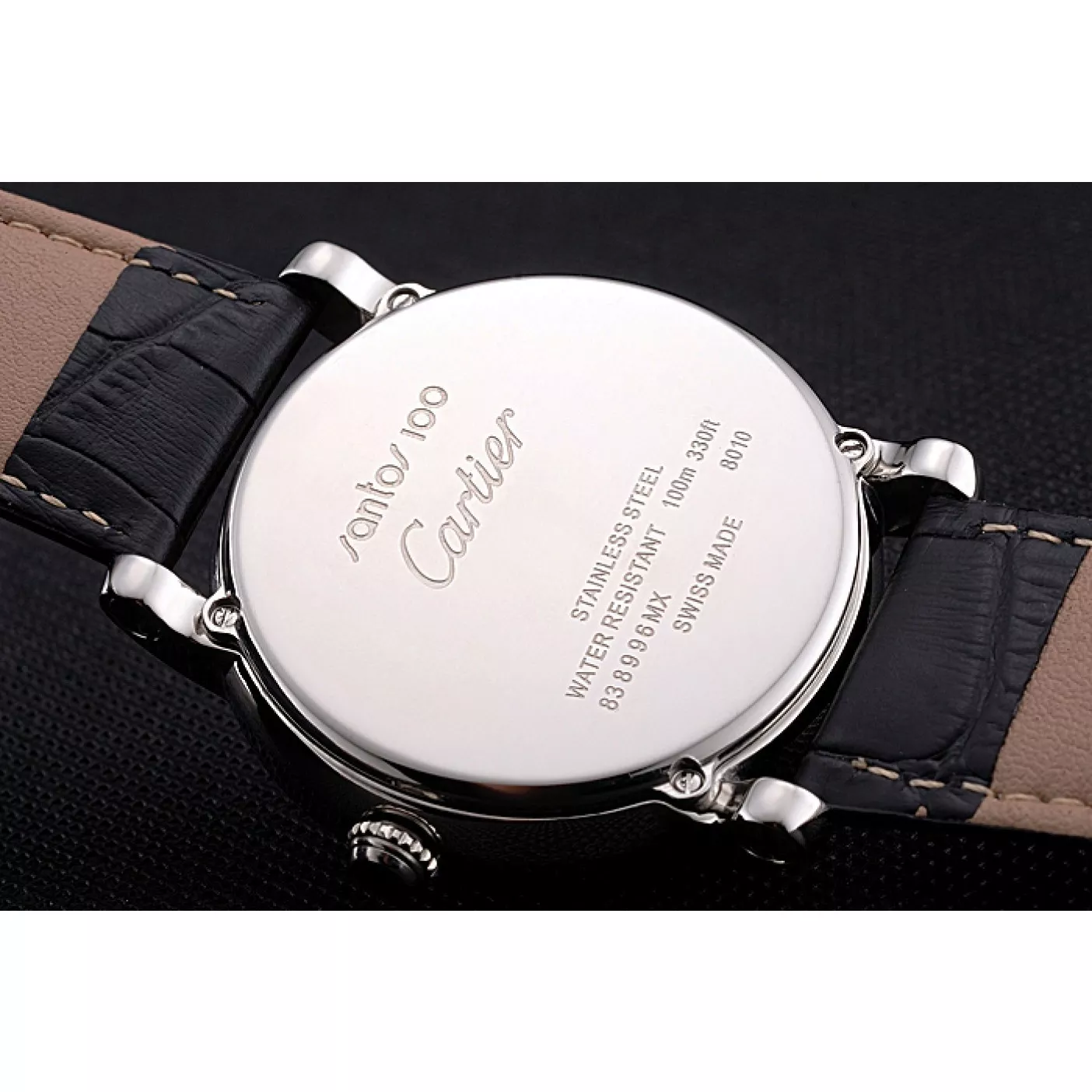 Affordable Cartier Rotonde Date Black Dial Stainless Steel Case Black Leather Strap 0115