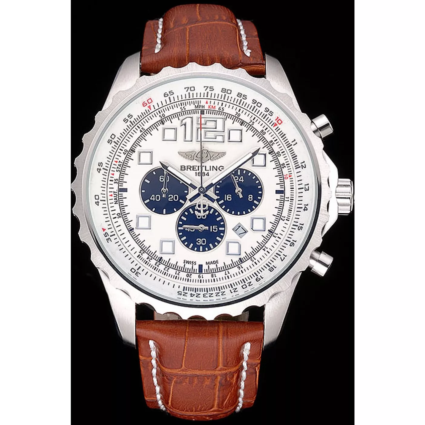 Breitling Navitimer Brown Leather Strap White Dial 0129