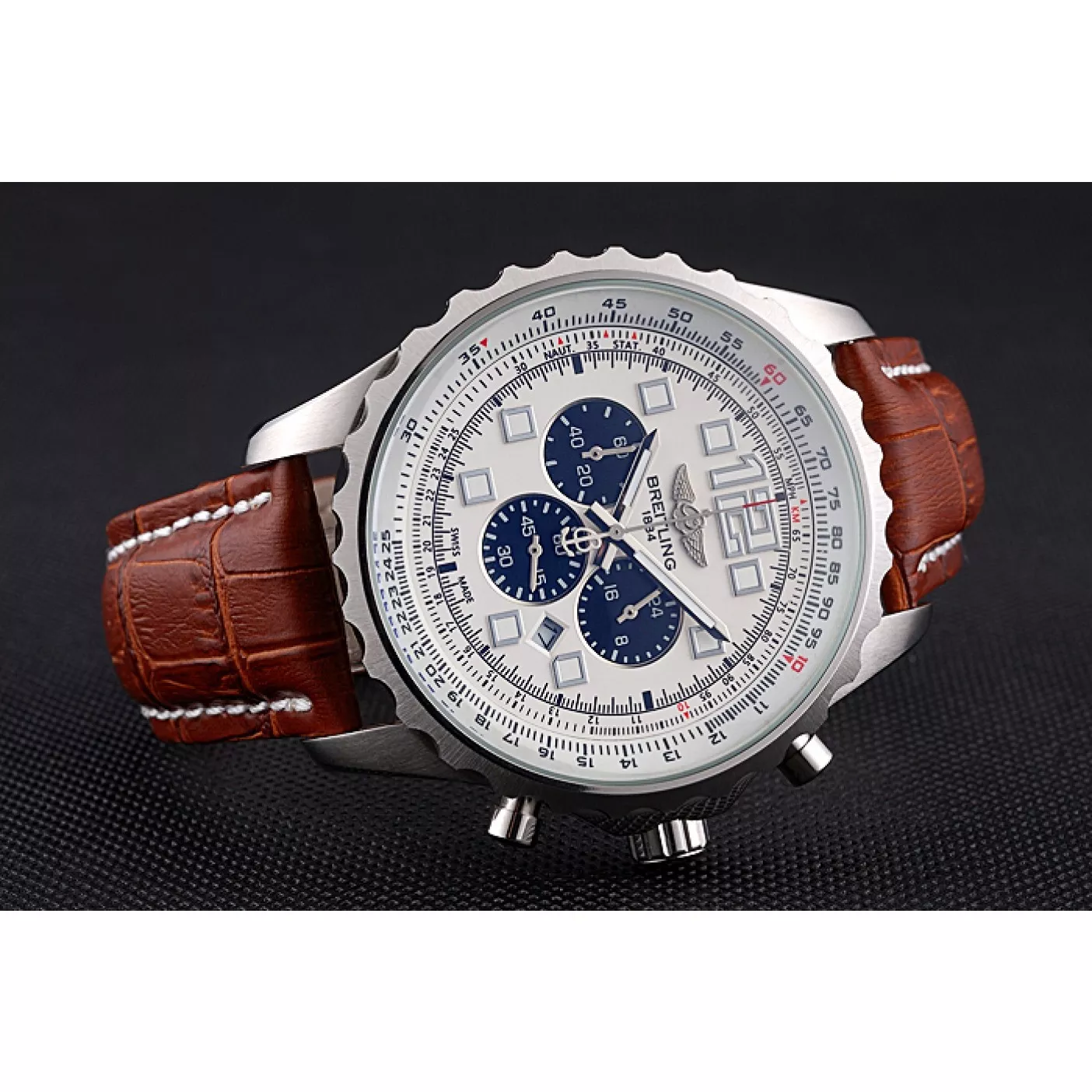 Cheap Breitling Navitimer Brown Leather Strap White Dial 0129