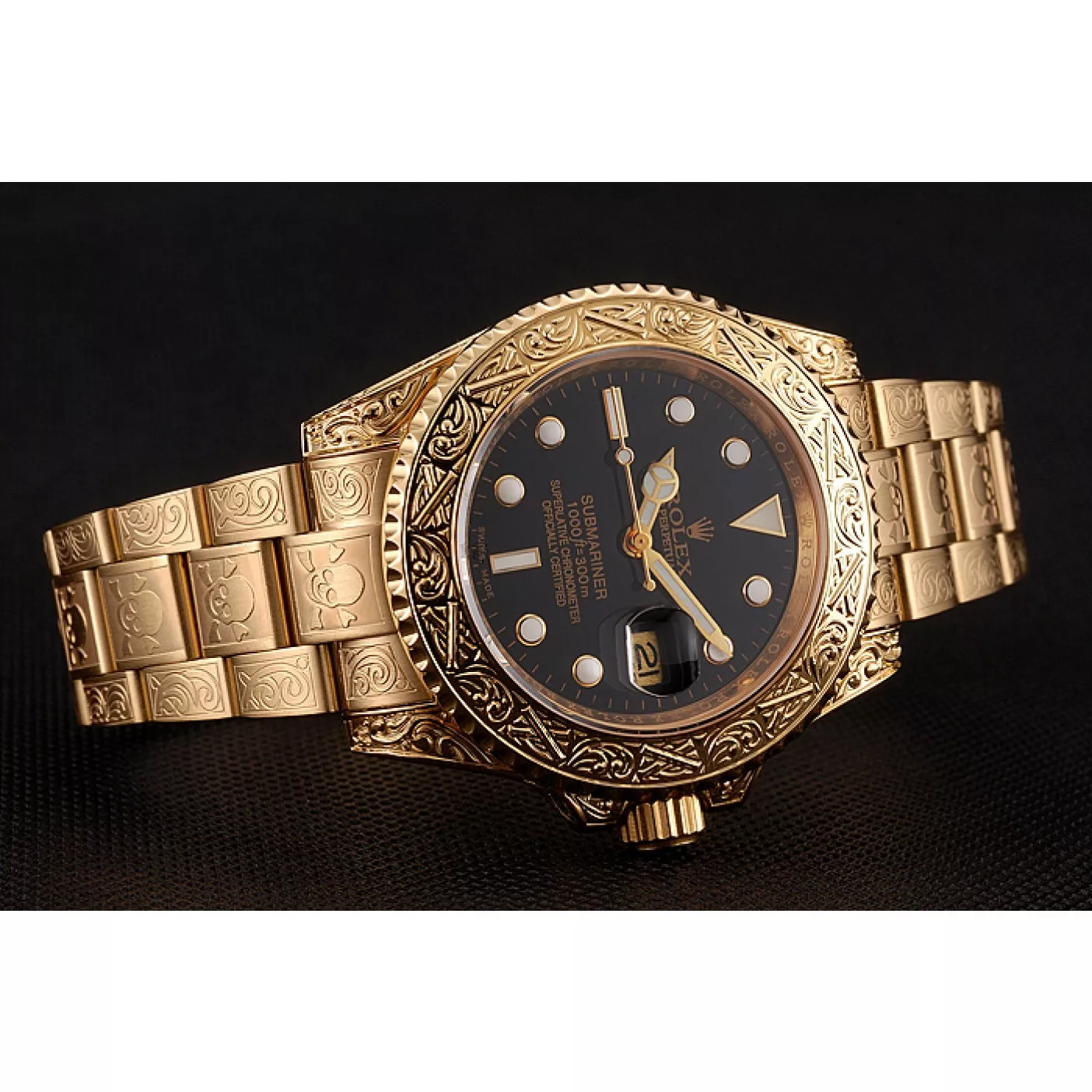 Cheap Rolex Submariner Skull Limited Edition Black Dial Gold Case And Bracelet 1454071 0127